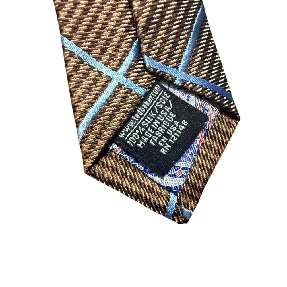 Ted Baker London Brown & Blue Plaid Check 100% Silk Necktie